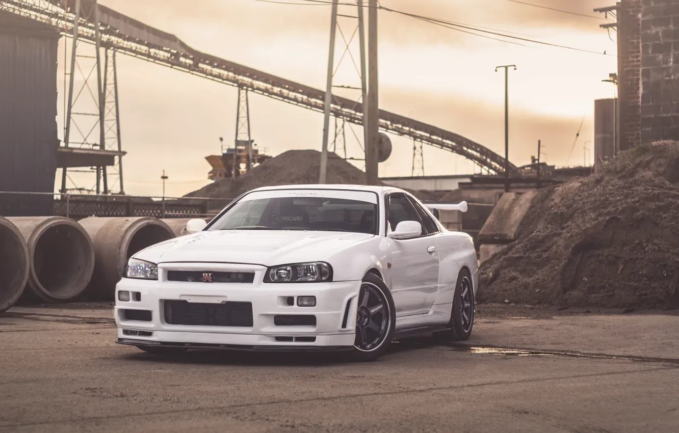 Photo wallpaper GTR, Nissan, White, Skyline, R34, Facnory