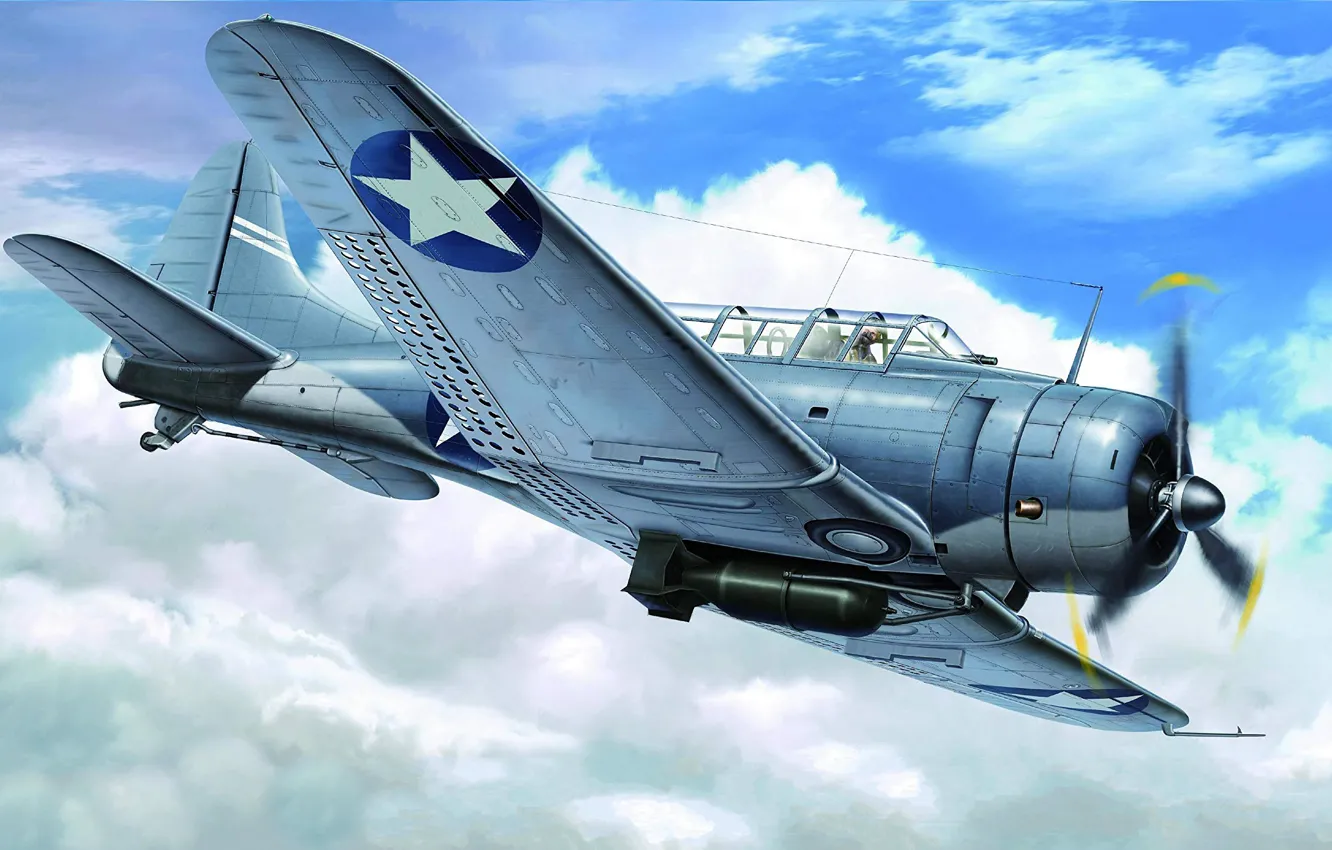 Photo wallpaper USA, Deck, dive bomber, Douglas SBD Dauntless, US NAVY, reconnaissance aircraft, SBD-3 Dauntless Midway 1942, …