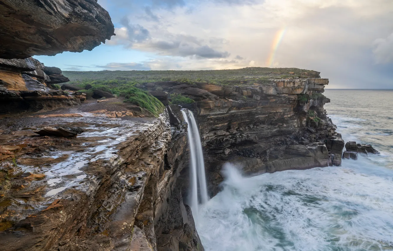 Photo wallpaper The ocean, Rock, Australia, Coast, Waterfalls