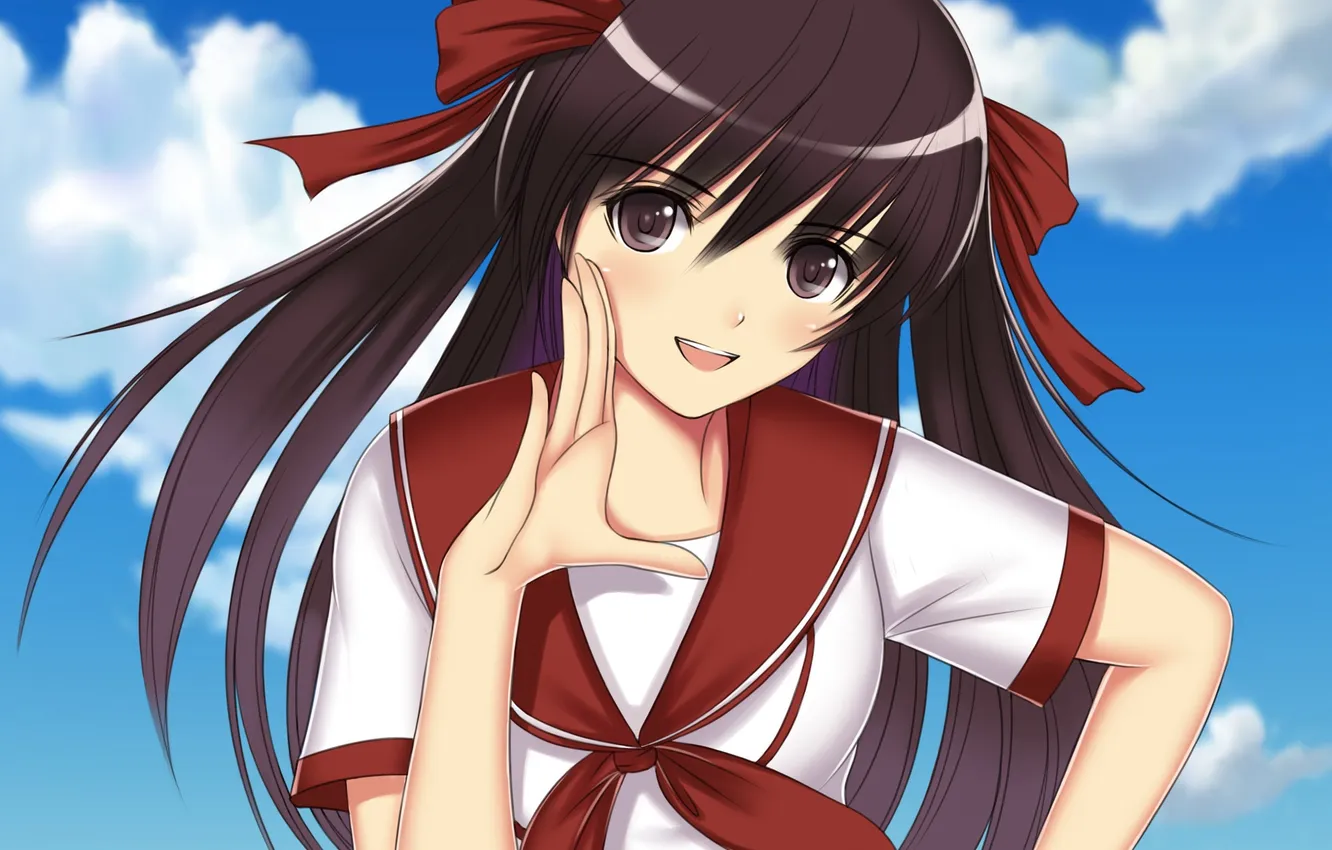Photo wallpaper the sky, girl, smile, hands, art, xiao lian, sailor
