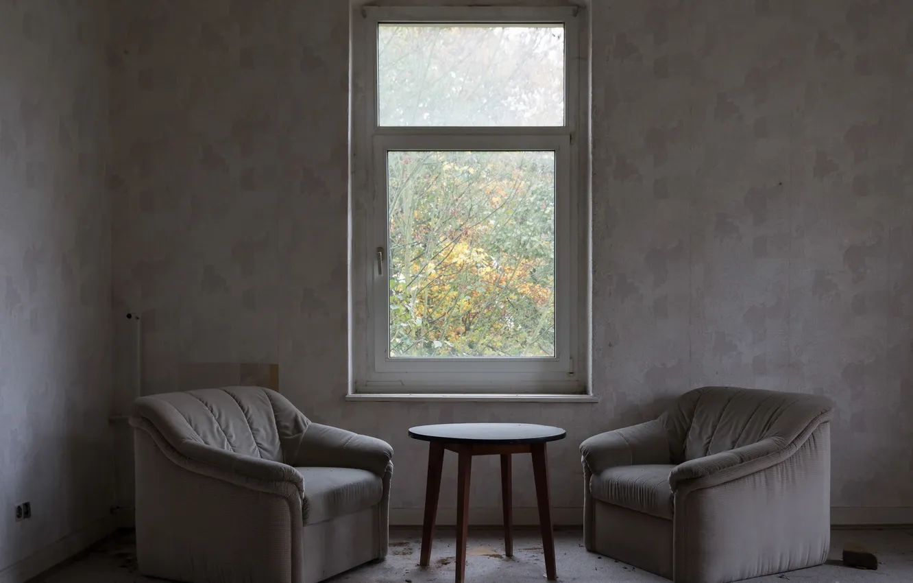 Photo wallpaper table, window, chairs