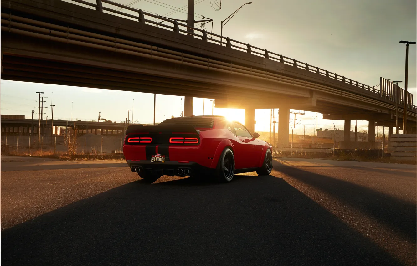 Photo wallpaper Dodge, Challenger, Red, Shadow, Evening, SRT