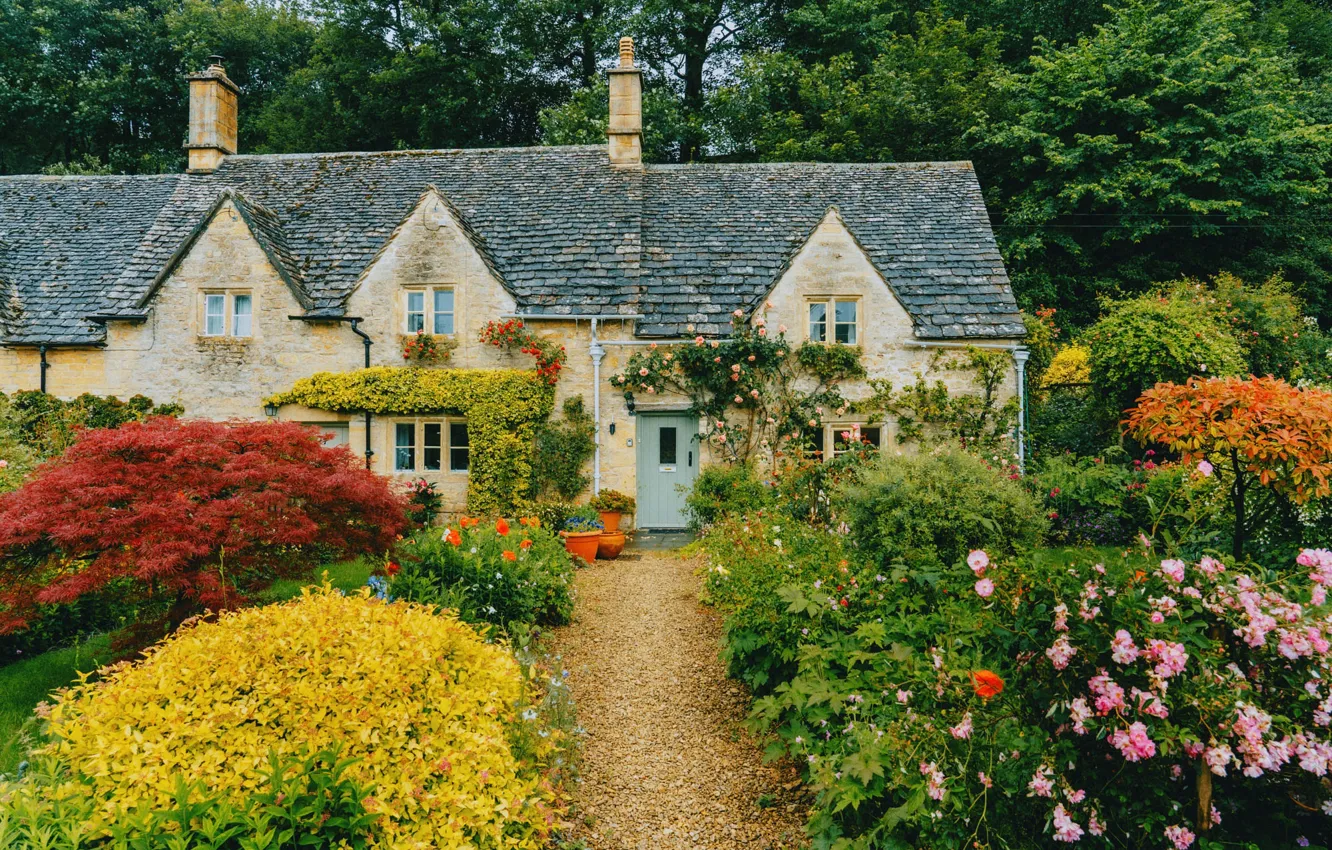 Photo wallpaper roof, summer, flowers, comfort, home, garden, the door, window