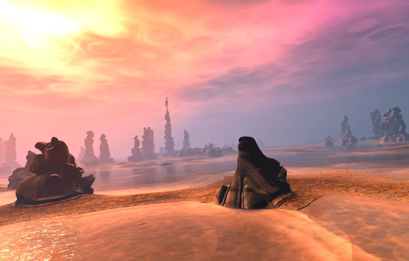 Photo wallpaper stones, fiction, planet, fantasy, alien worlds, anothers worlds