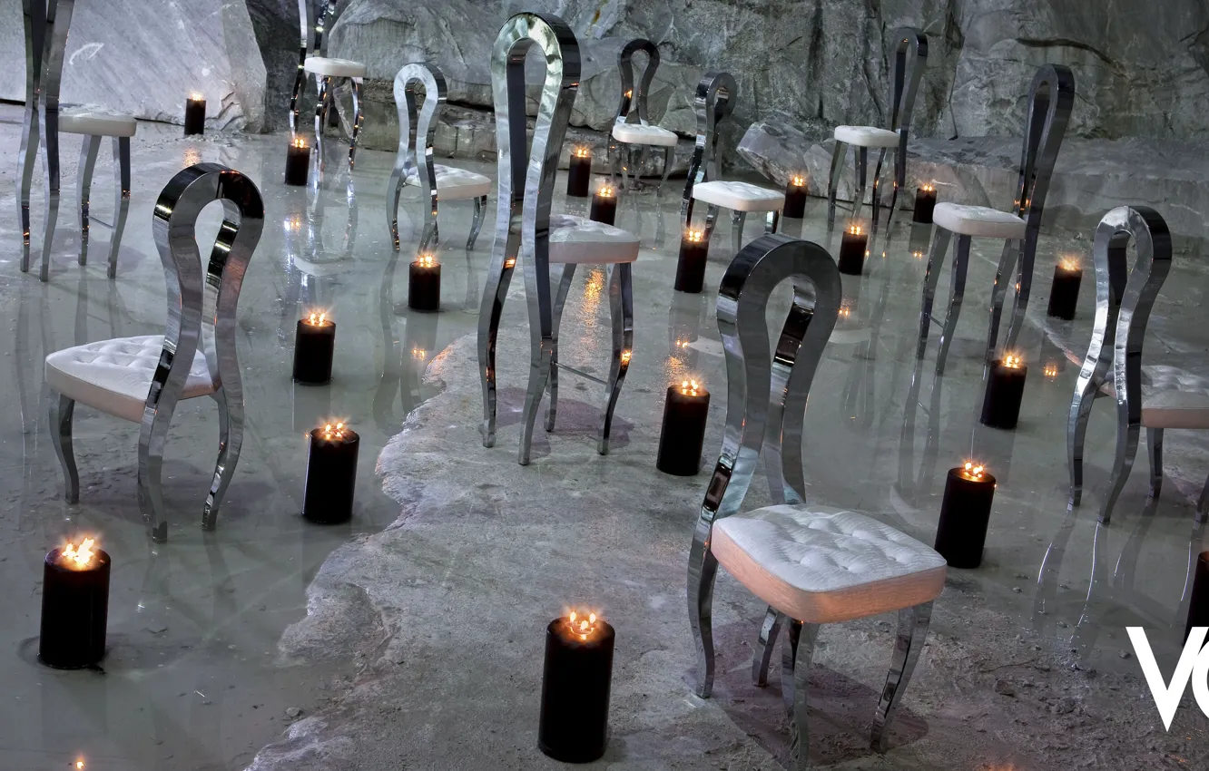 Photo wallpaper interior, candles, chair, chrome, VGNewtrend