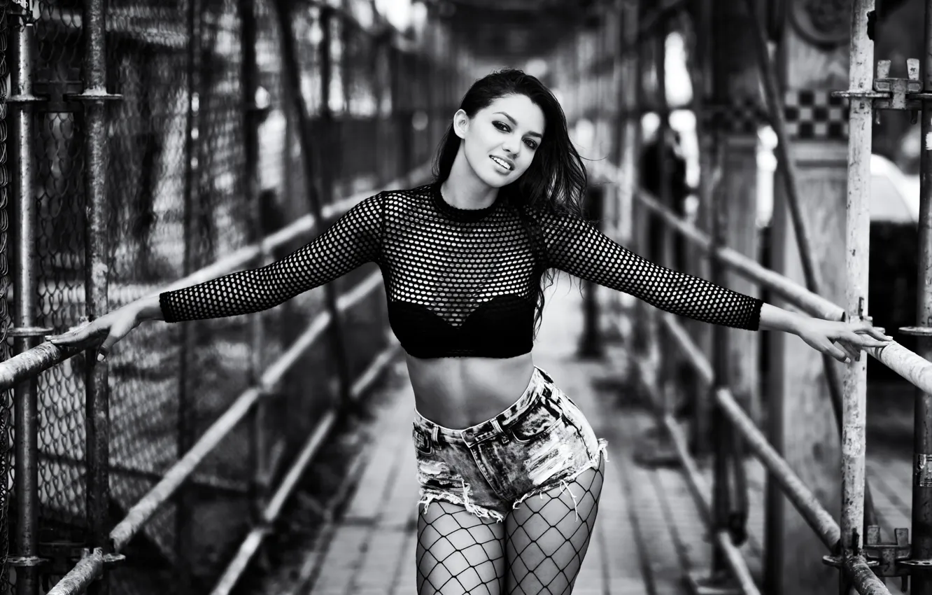 Photo wallpaper smile, b/W, legs, JEN