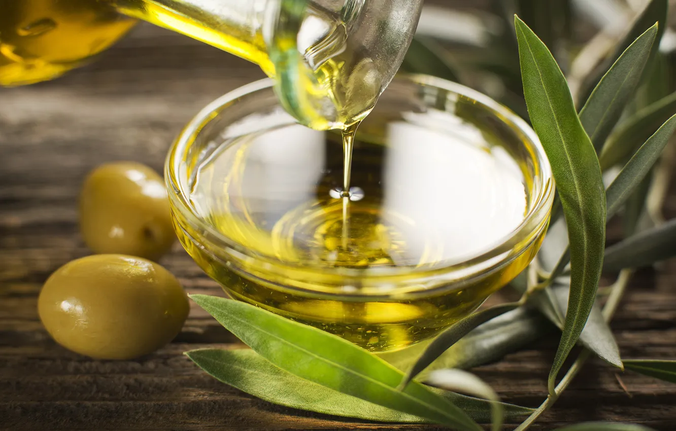 Photo wallpaper leaves, oil, olives