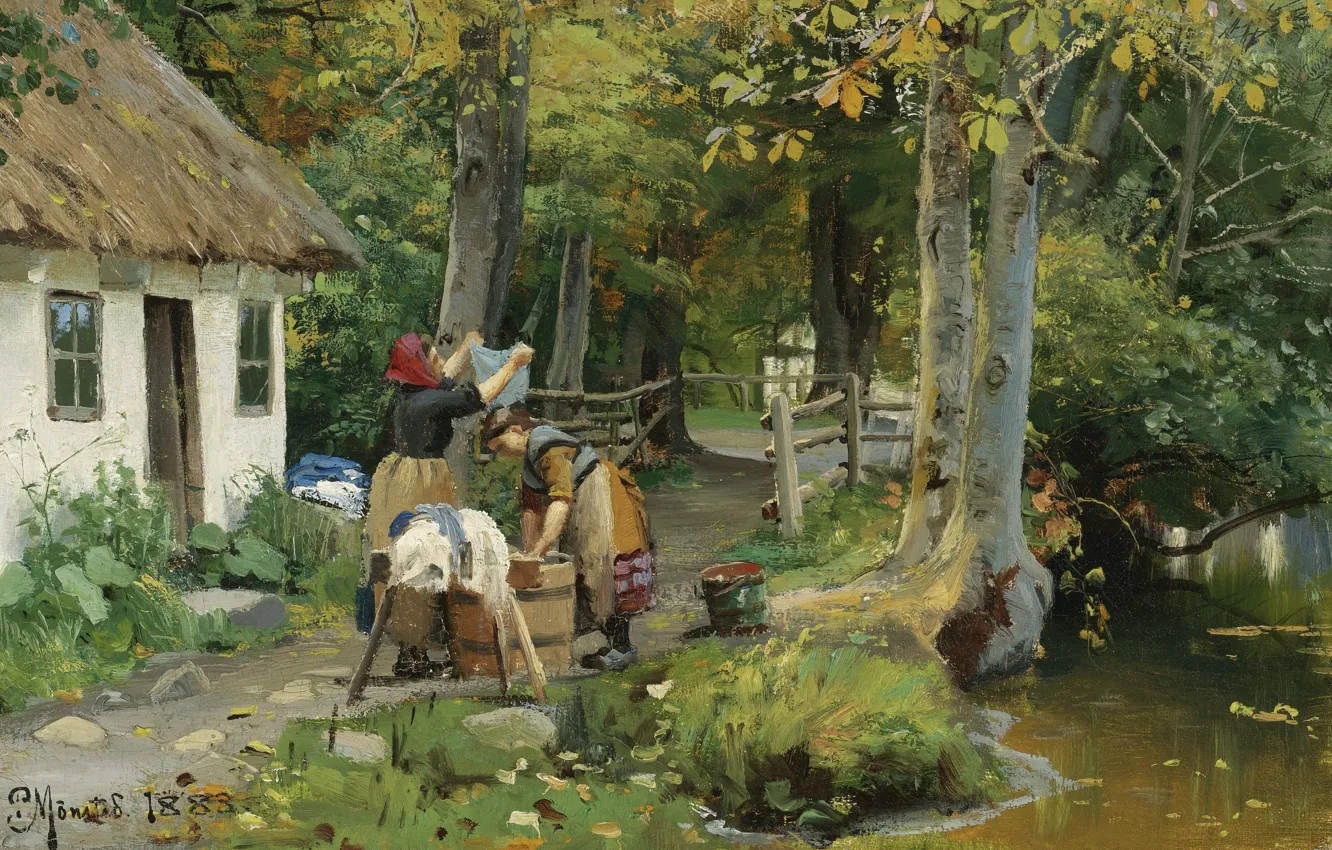 Photo wallpaper Danish painter, 1883, Peter Merk Of Menstad, Peder Mørk Mønsted, Danish realist painter, Laundry day, …