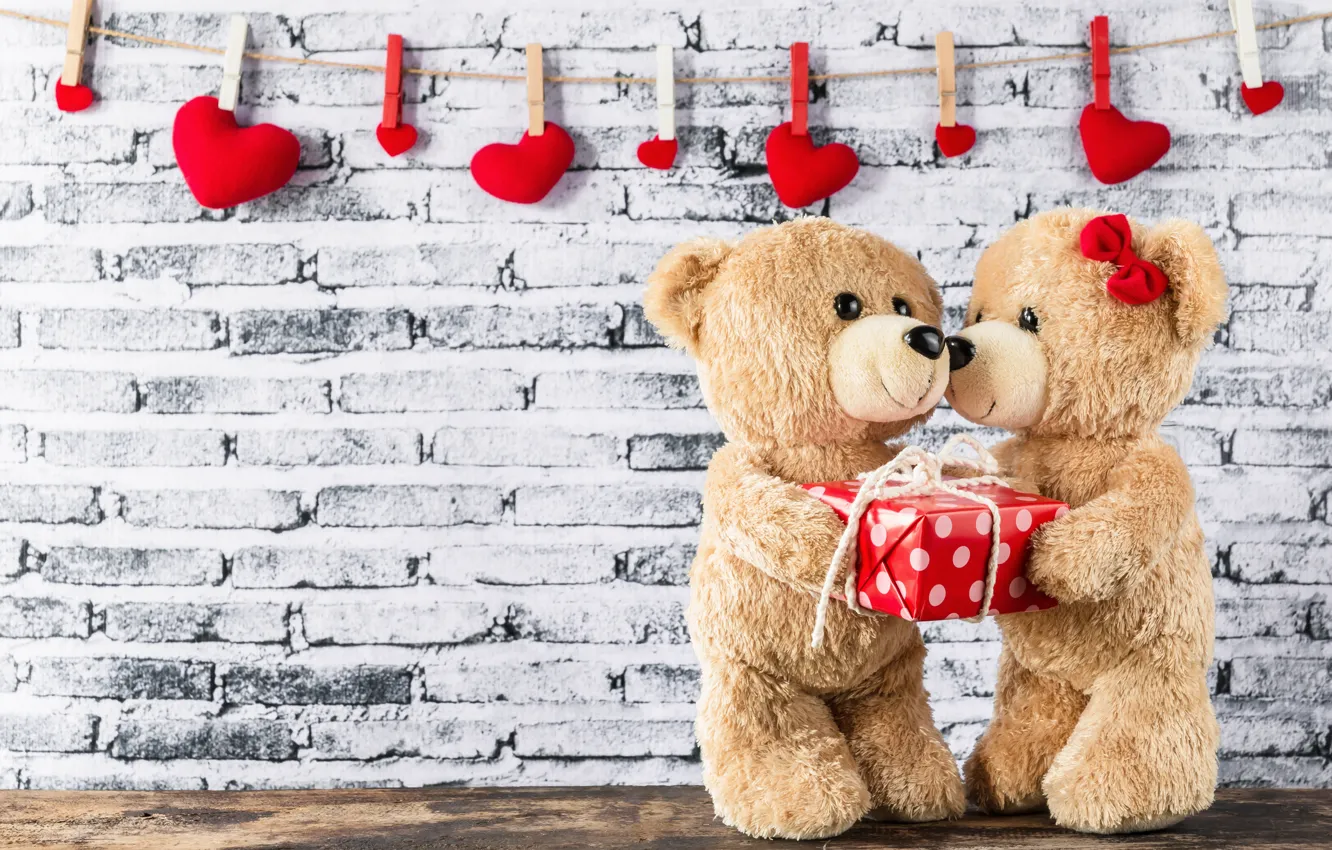 Photo wallpaper holiday, bear, hearts, Valentine's day