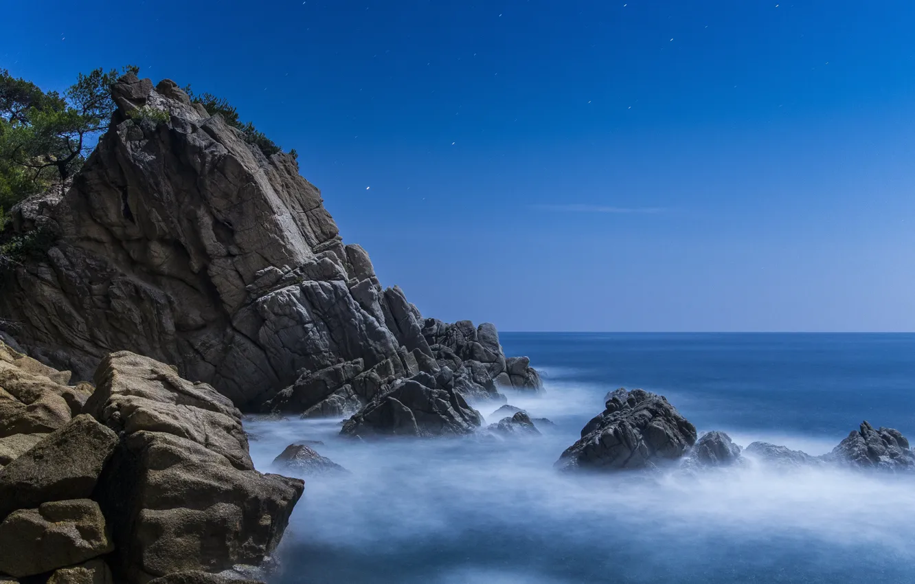 Photo wallpaper sea, the sky, stars, landscape, night, nature, stones, rocks