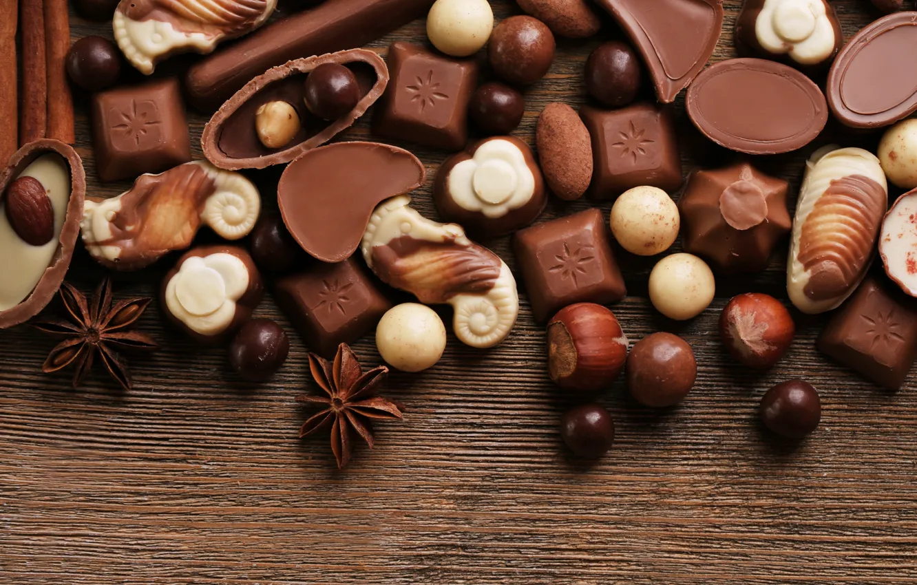 Photo wallpaper chocolate, candy, sweets, nuts, dessert, star anise, Anis