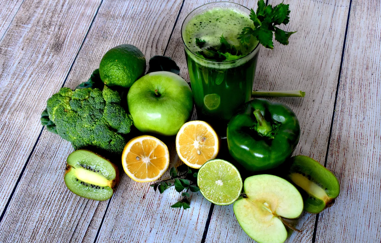 Photo wallpaper green, fruits, vegetables, smoothie