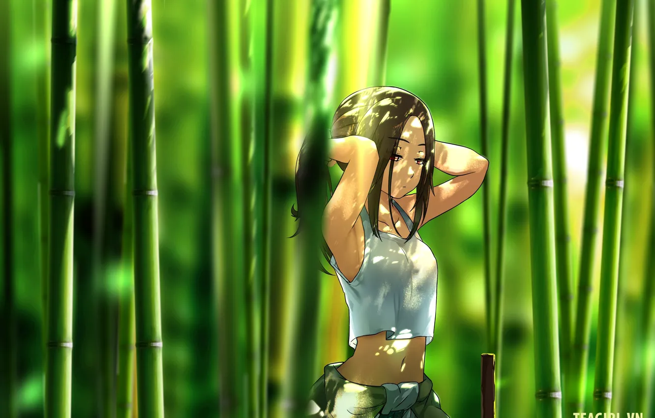 Photo wallpaper girl, bamboo, art