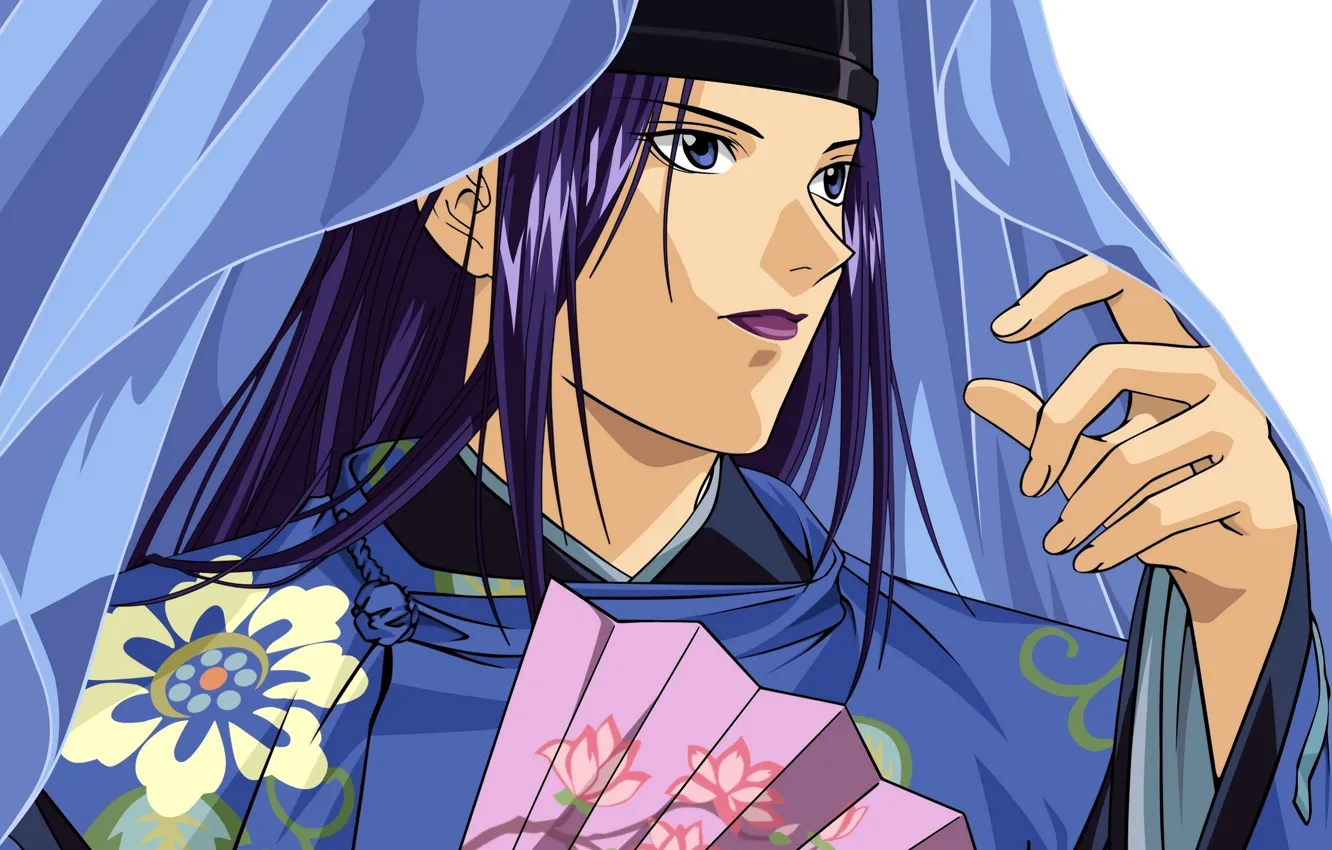 Photo wallpaper face, hat, blanket, fan, guy, Fujiwara no Sai, Hikaru no Go, by Takeshi Obata