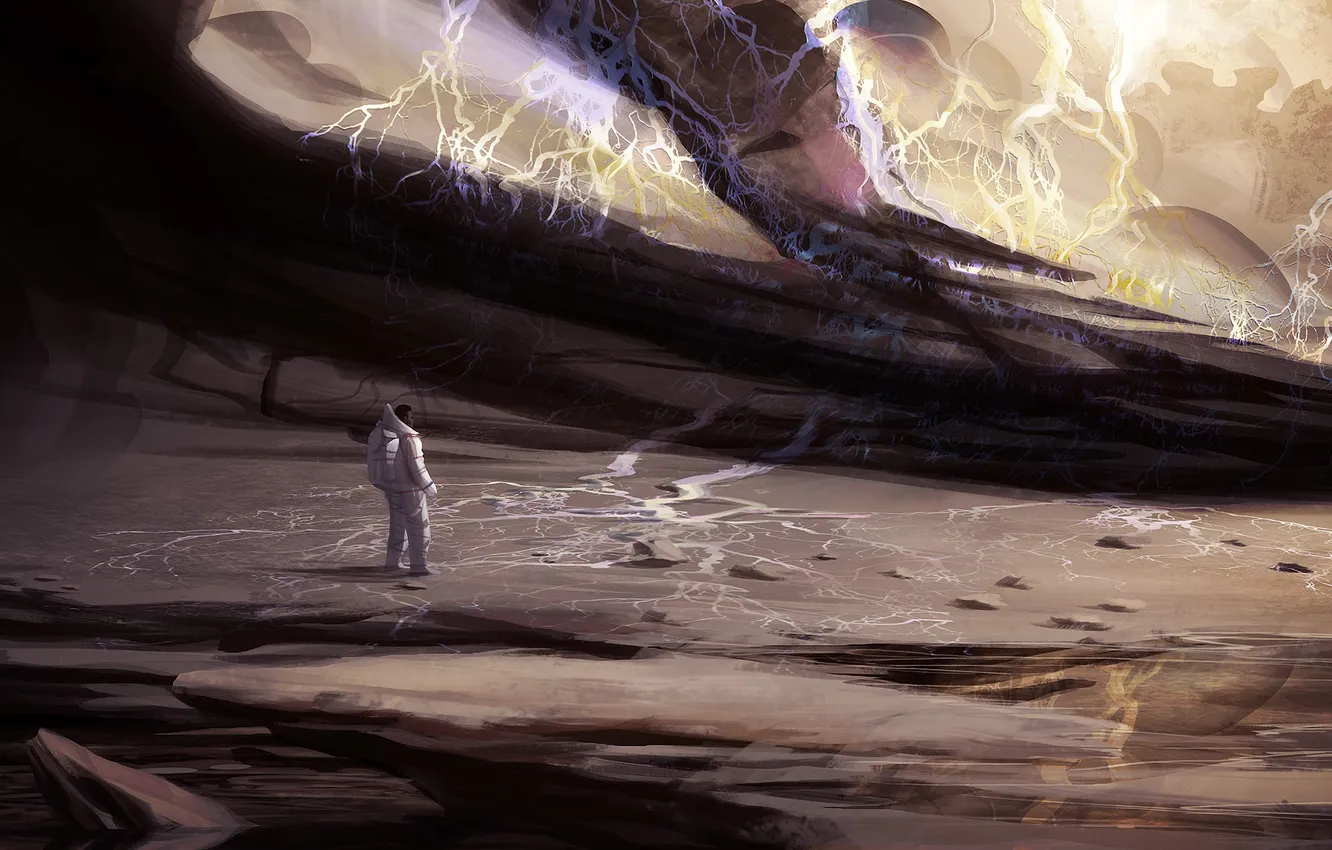 Photo wallpaper surface, lightning, people, the suit, art