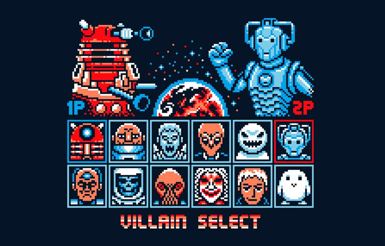 Photo wallpaper background, the game, art, monsters, pixels, Doctor Who, Doctor Who, Cyberman
