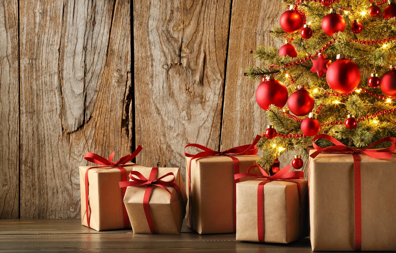 Photo wallpaper gift, tree, new year, Christmas