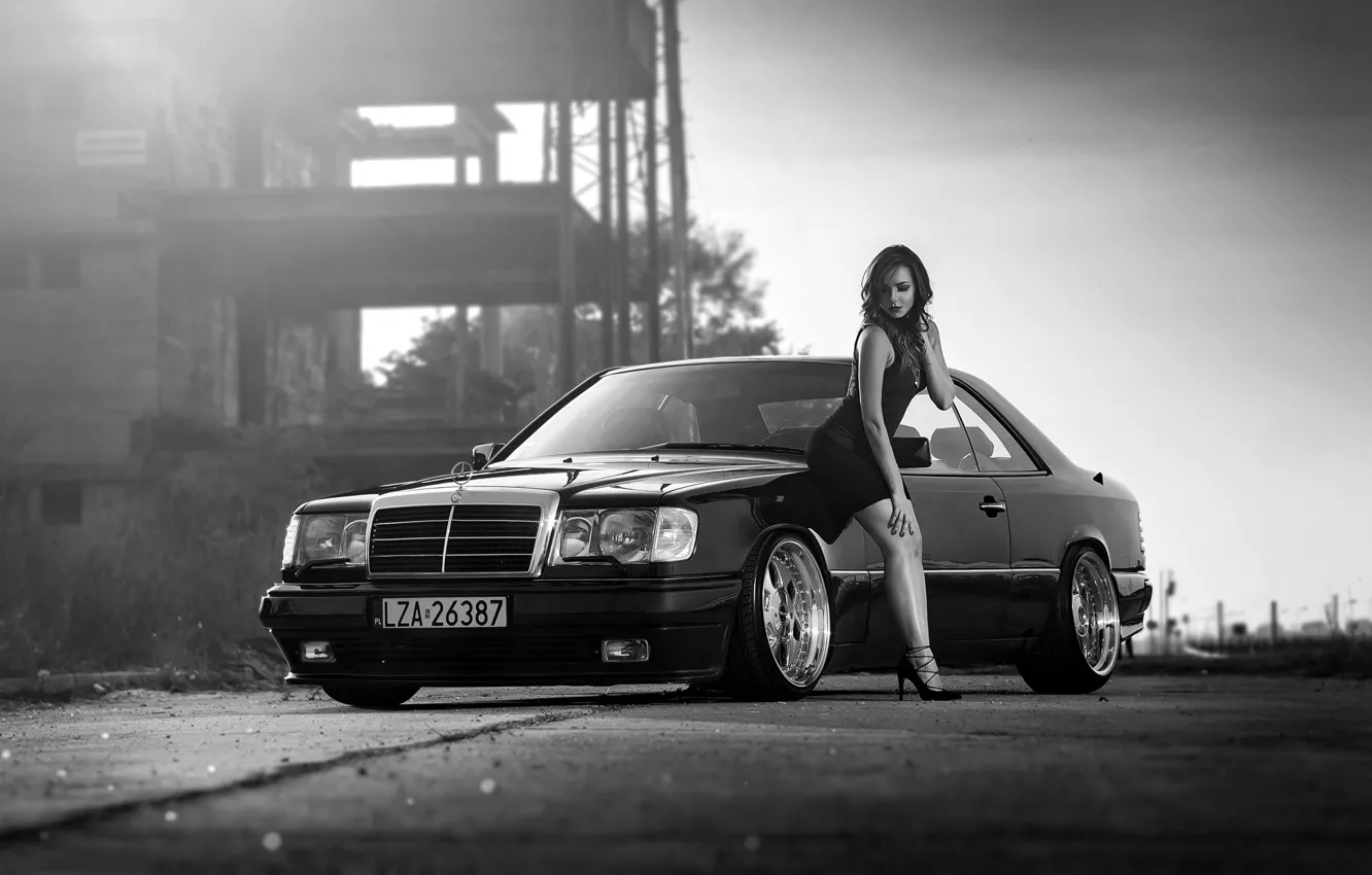 Photo wallpaper Girl, Model, Coupe, Mercedes - Benz, W124