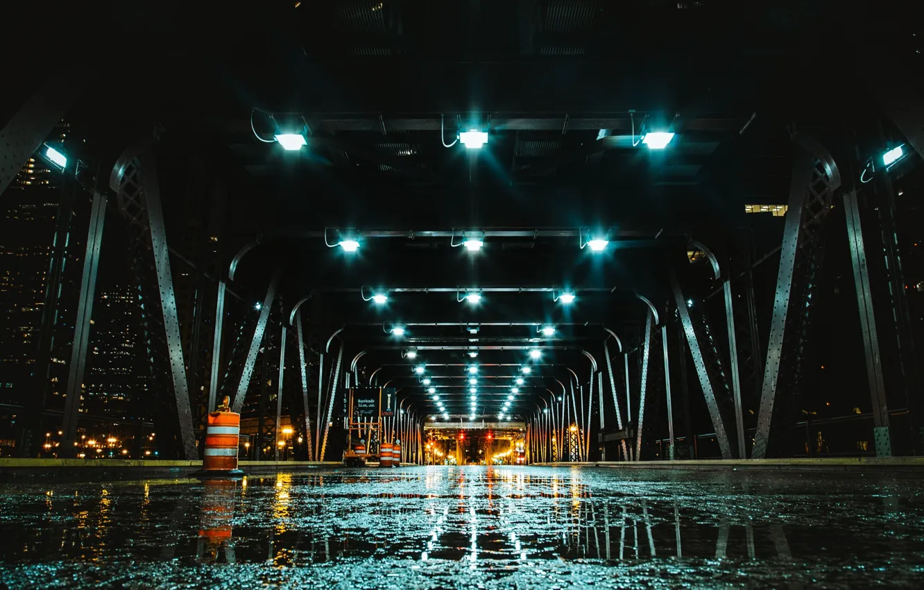 Photo wallpaper night, bridge, the city, lights