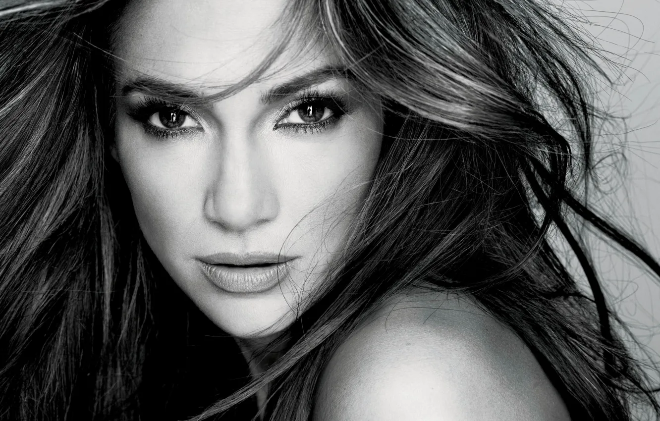 Photo wallpaper actress, singer, Jennifer Lopez, black-and-white background, Jennifer Lopez, J Lo