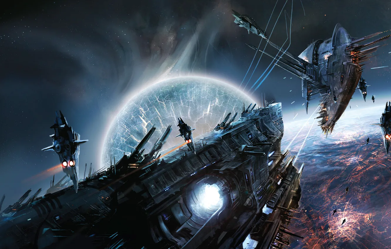 Photo wallpaper space, ship, planet
