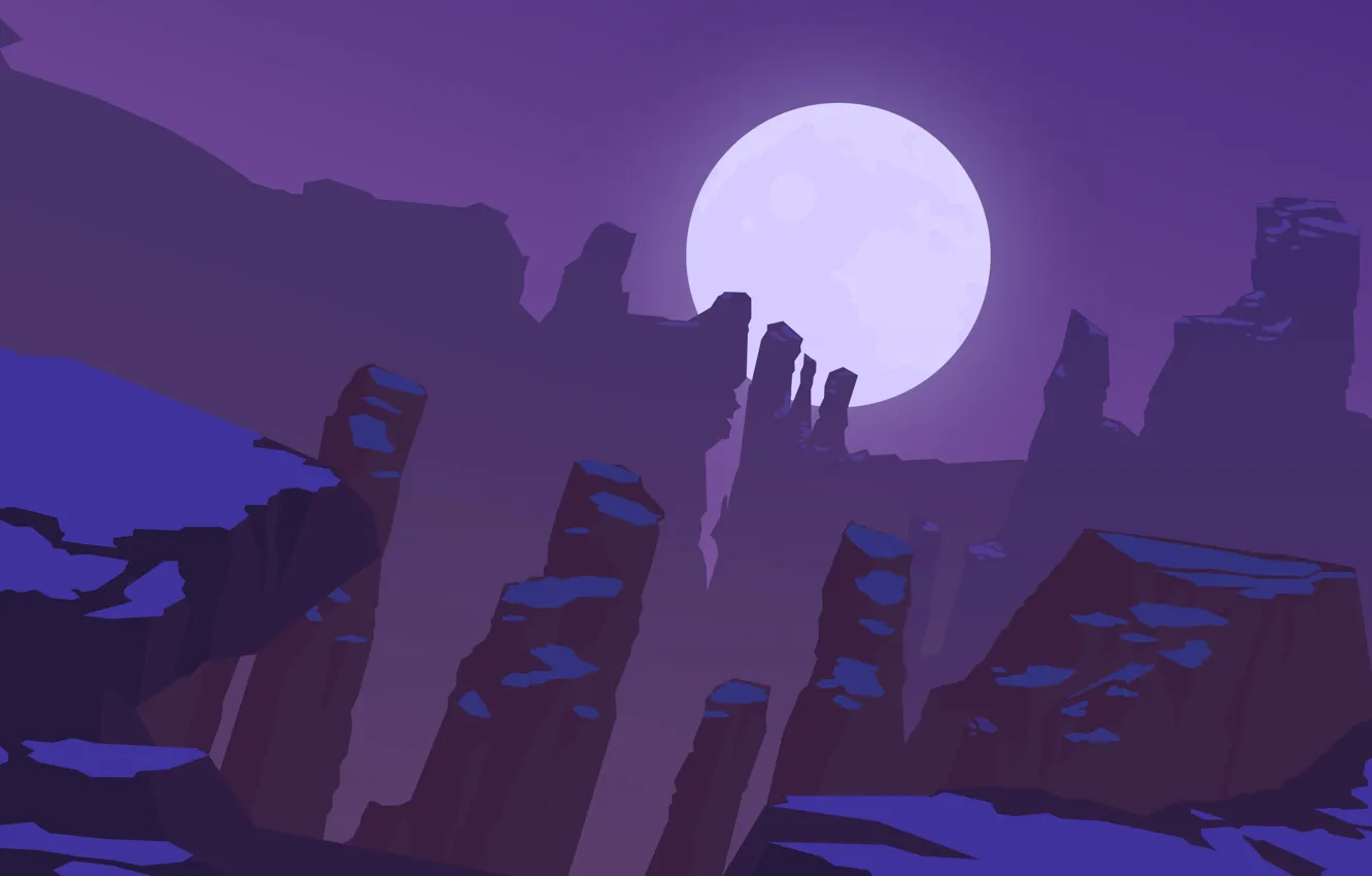 Photo wallpaper night, rocks, The moon, silhouette