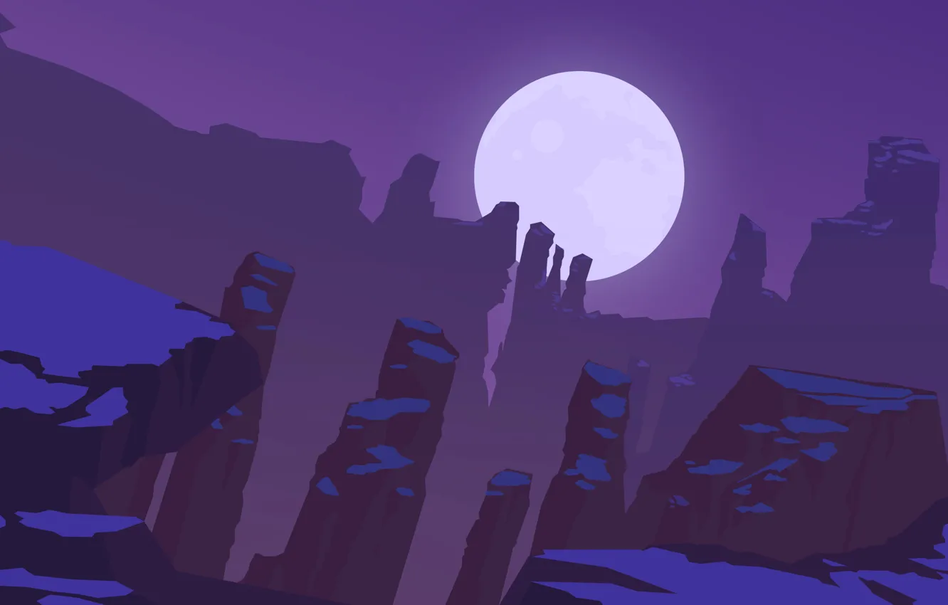 Photo wallpaper night, rocks, the moon, silhouette