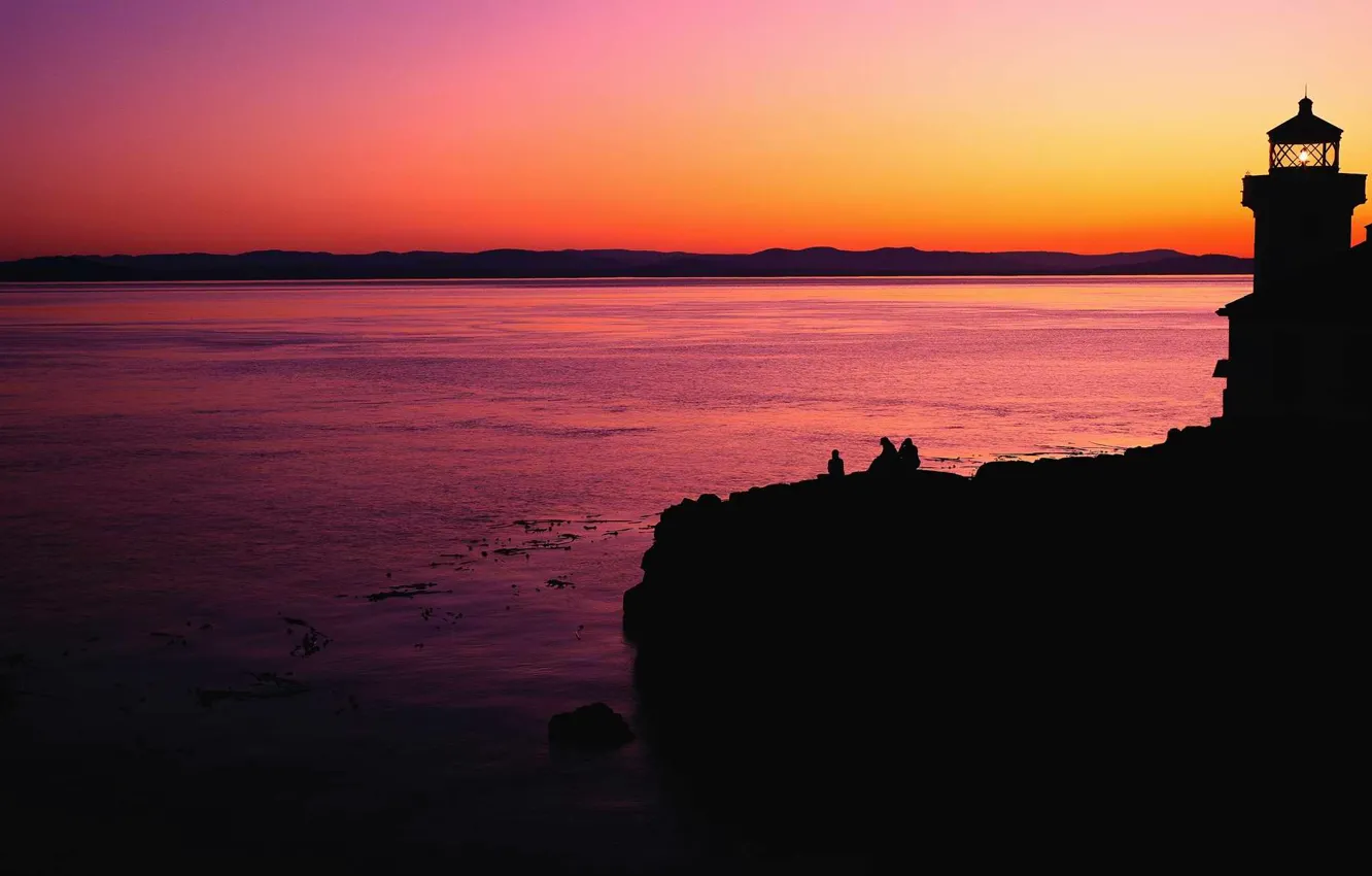 Photo wallpaper Sunset, Sea, Lighthouse