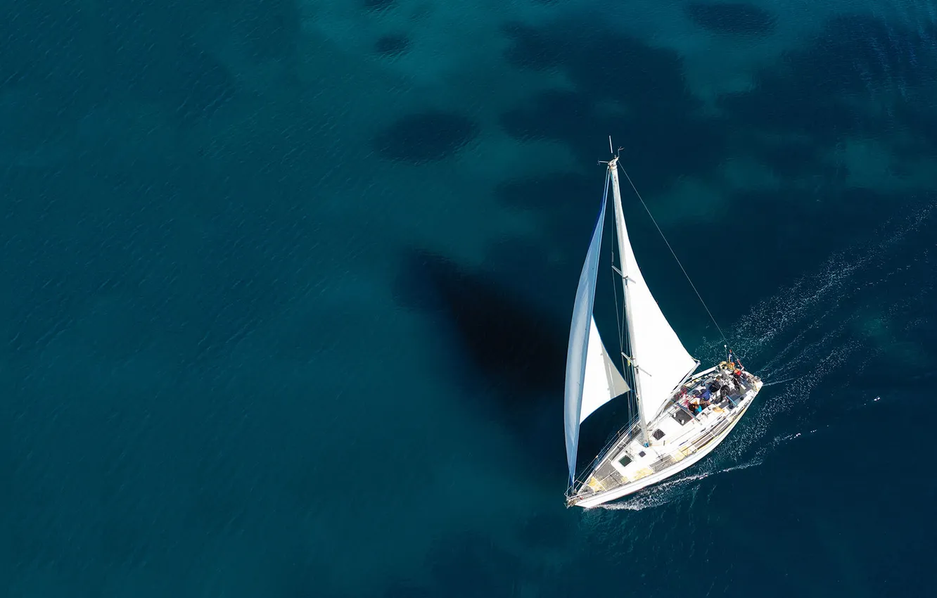 Photo wallpaper the way, movement, the ocean, the wind, boat, yacht, sails, journey