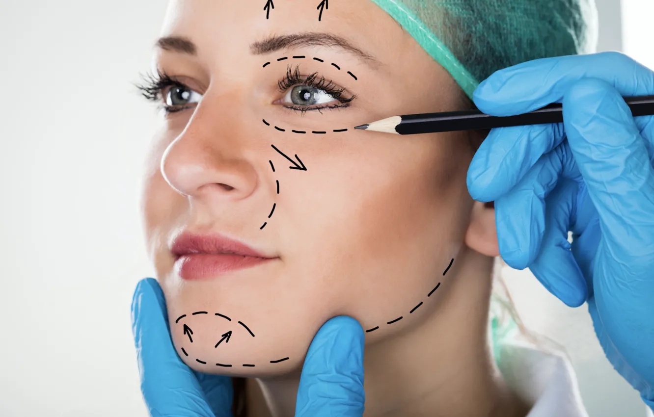 Photo wallpaper woman, lines, face, measures, Surgeon