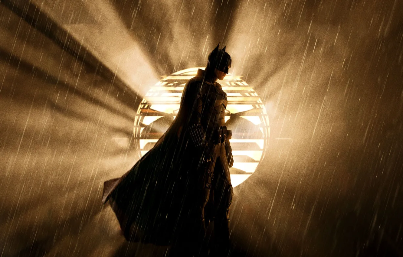 Photo wallpaper light, Robert Pattinson, rain, fog, movie, propeller, THE BATMAN