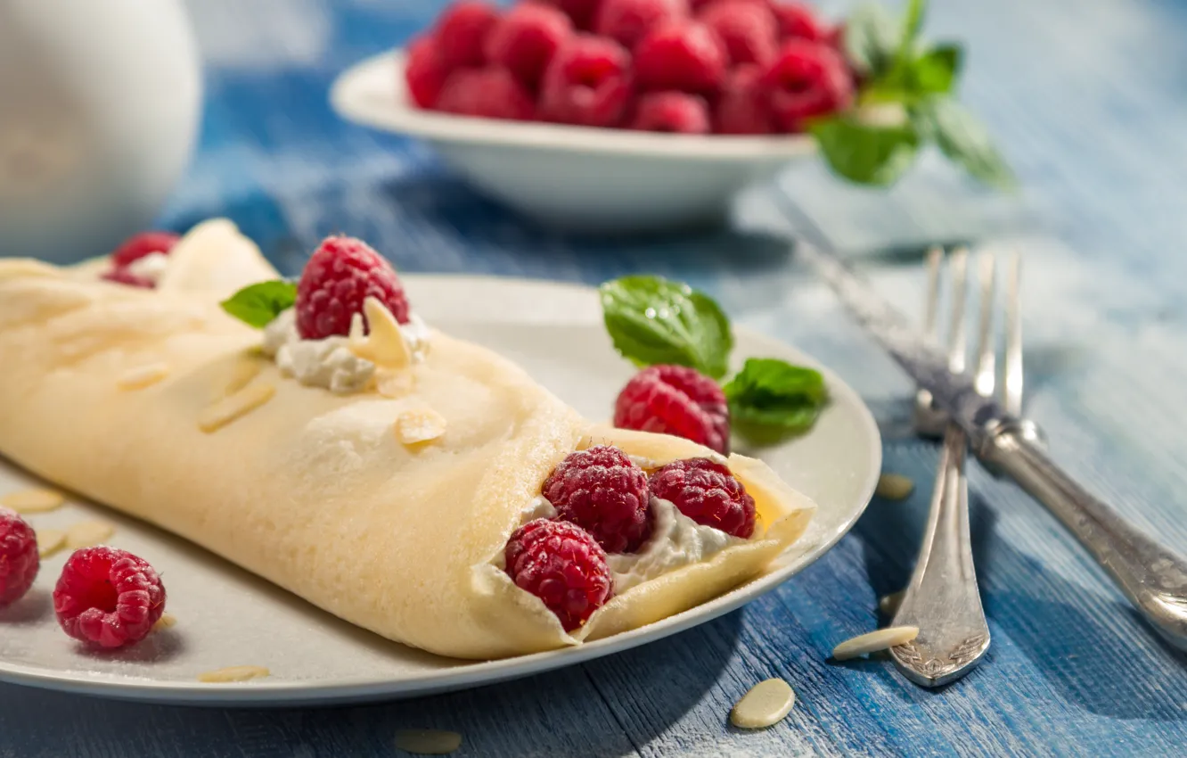 Photo wallpaper berries, fruit, pancakes, pancakes, Malinka, A delicious dessert, Delicious dessert, Malinka