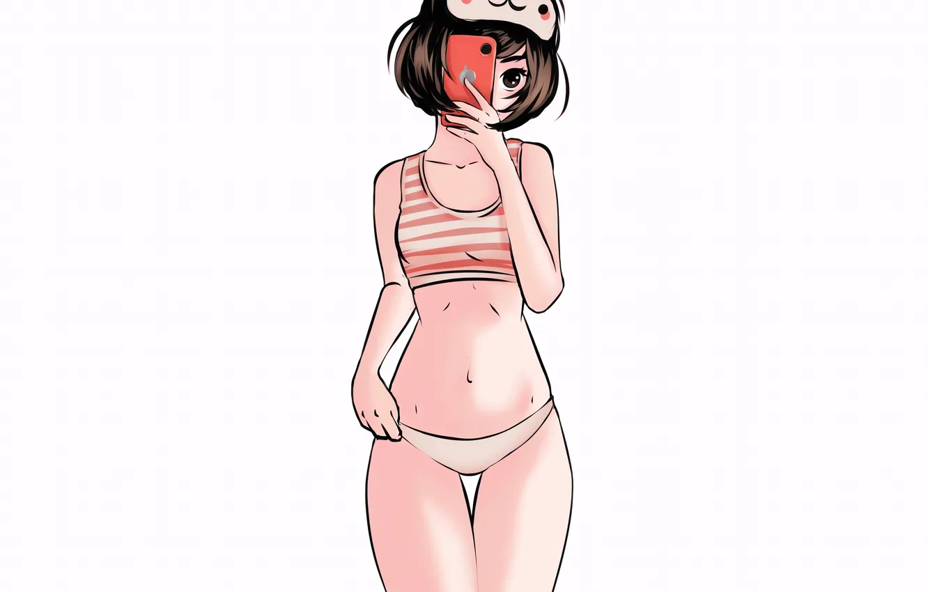 Photo wallpaper girl, sexy, lingerie, panties, brown hair, anime, beautiful, short hair