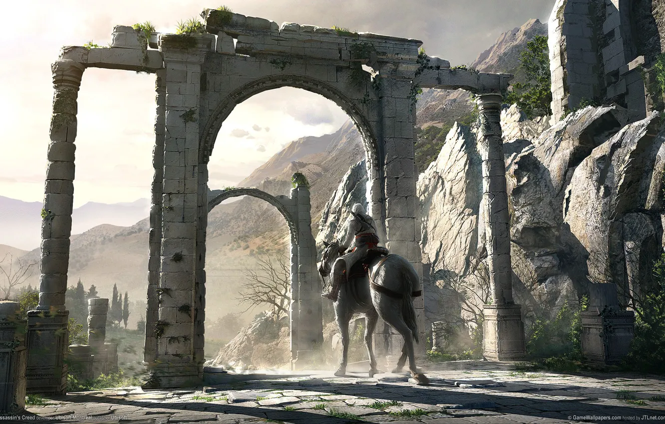 Photo wallpaper gate, rider, Assassins Creed, ruins