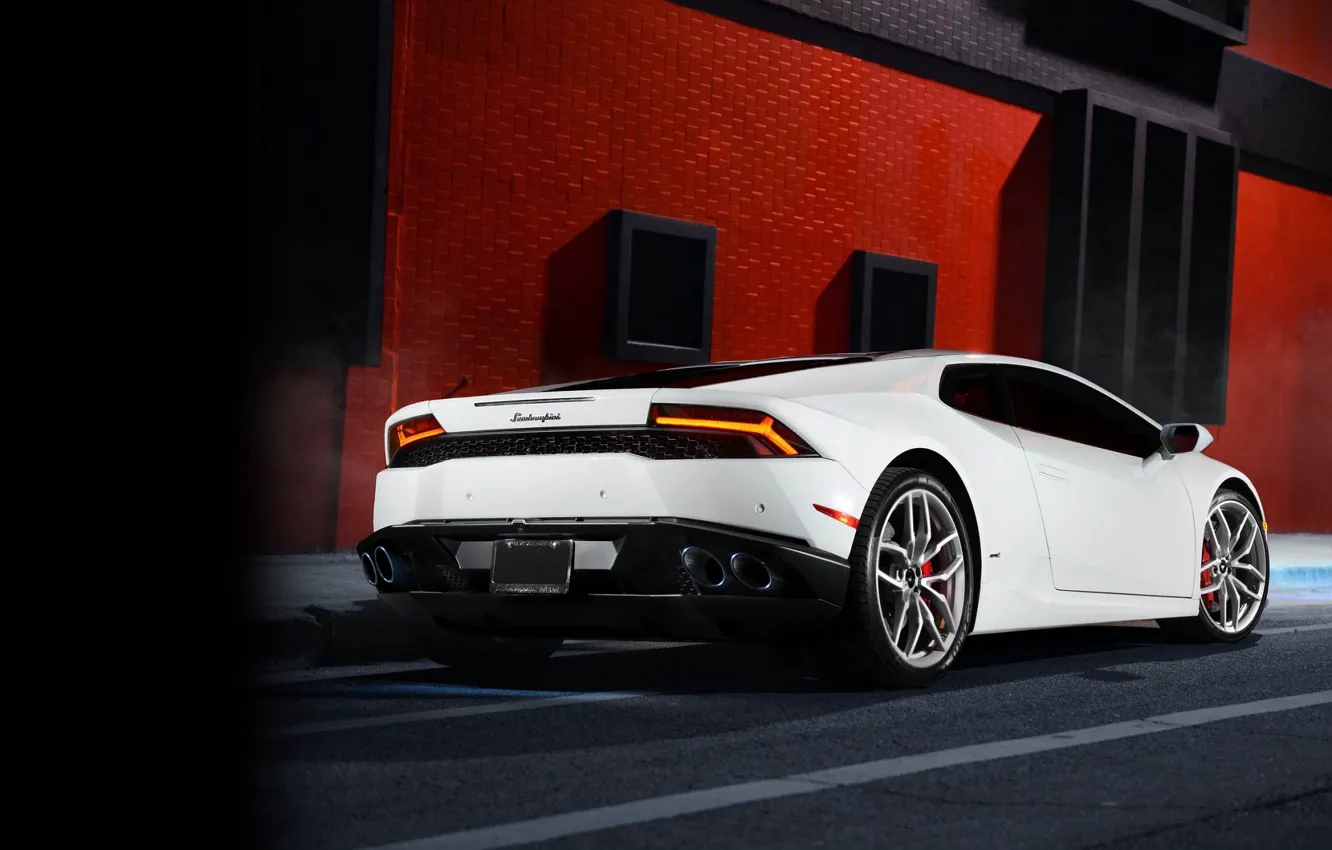Photo wallpaper Lamborghini, White, Smoke, Supercar, Rear, Huracan, LP610-4, Ligth