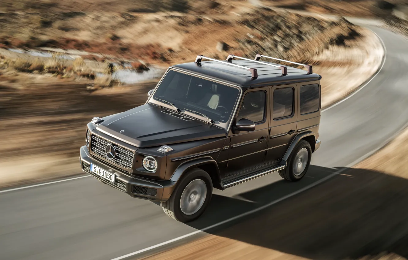 Photo wallpaper road, asphalt, Mercedes-Benz, blur, turn, 2018, G-Class