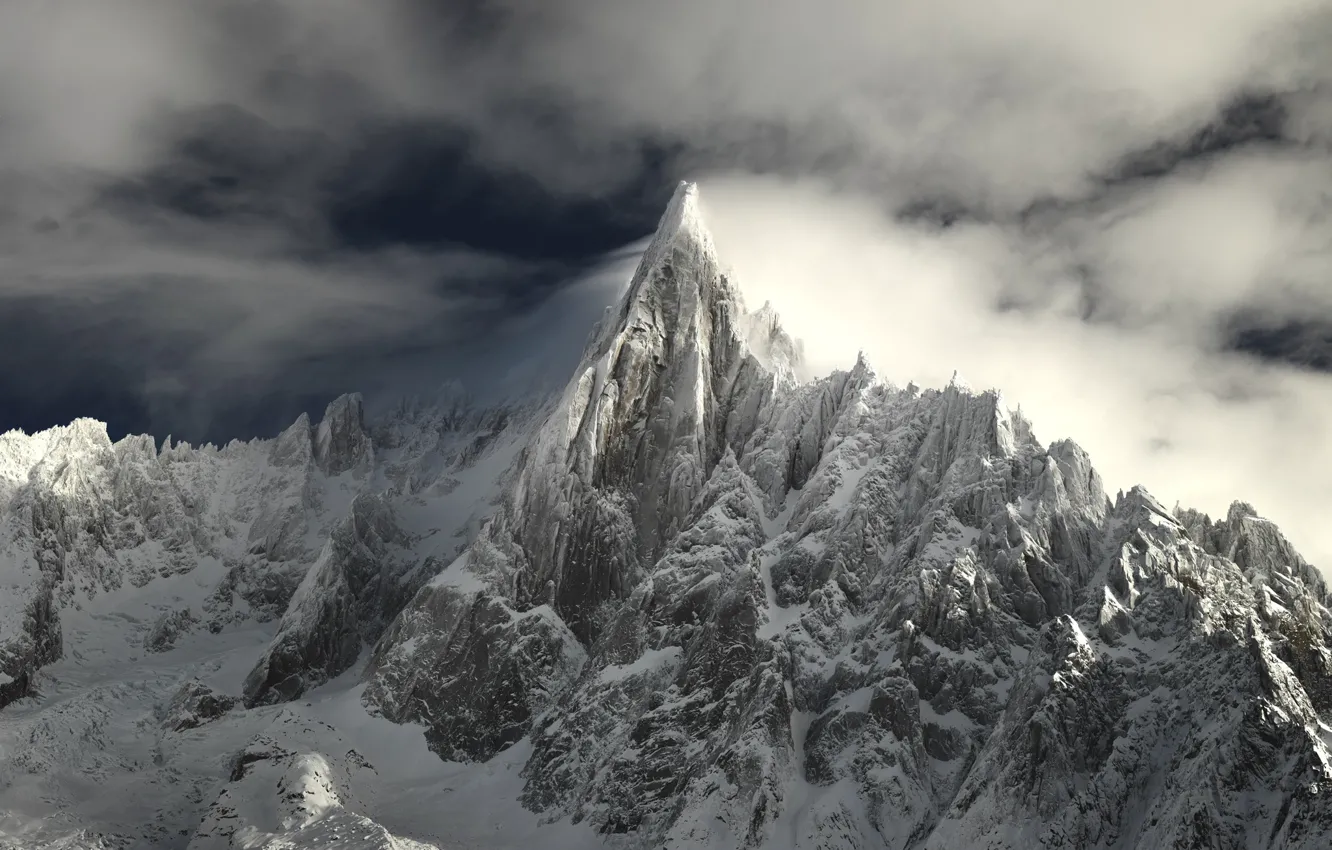 Photo wallpaper winter, the sky, clouds, snow, mountains, nature, rocks