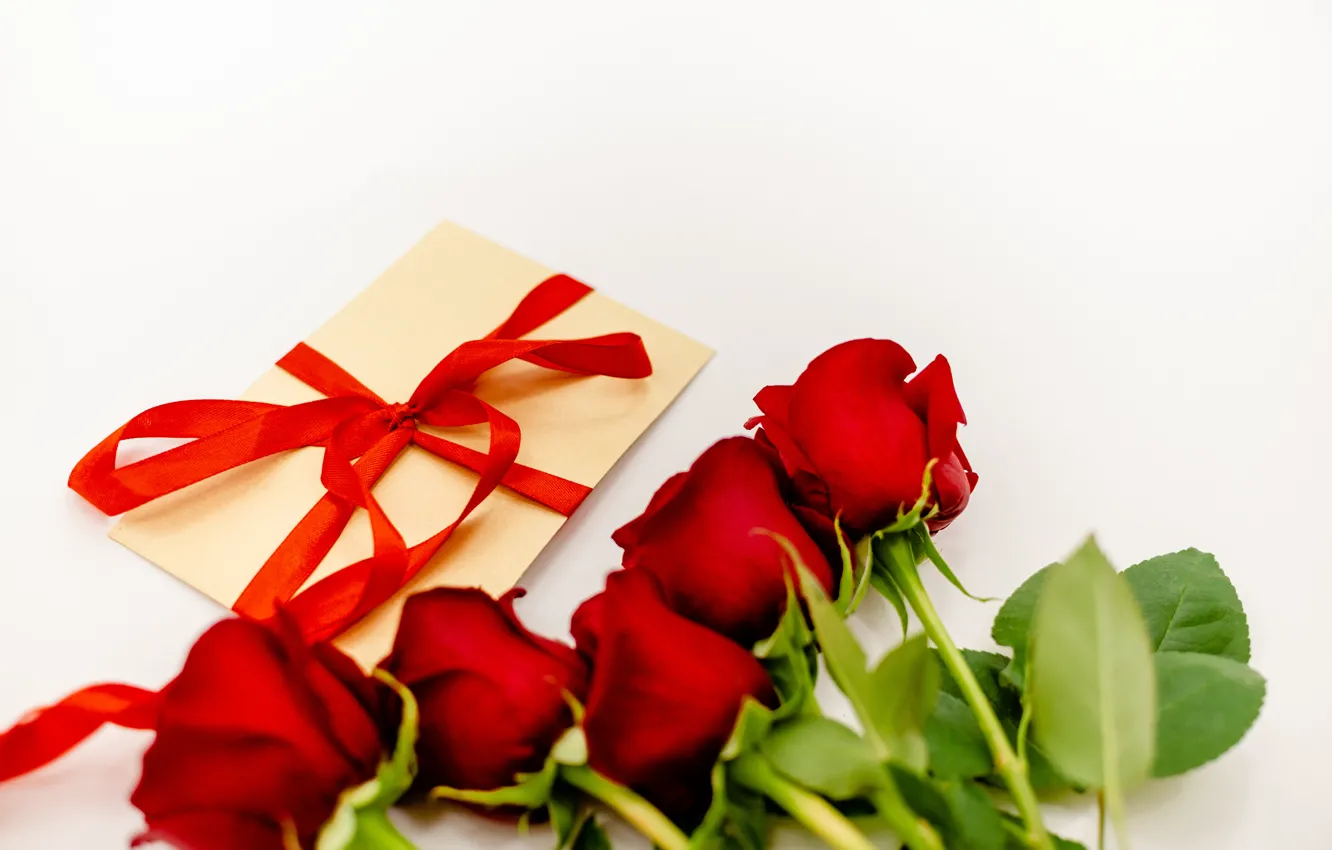 Photo wallpaper red, gift, roses, tape, red, March 8, flowers, romantic
