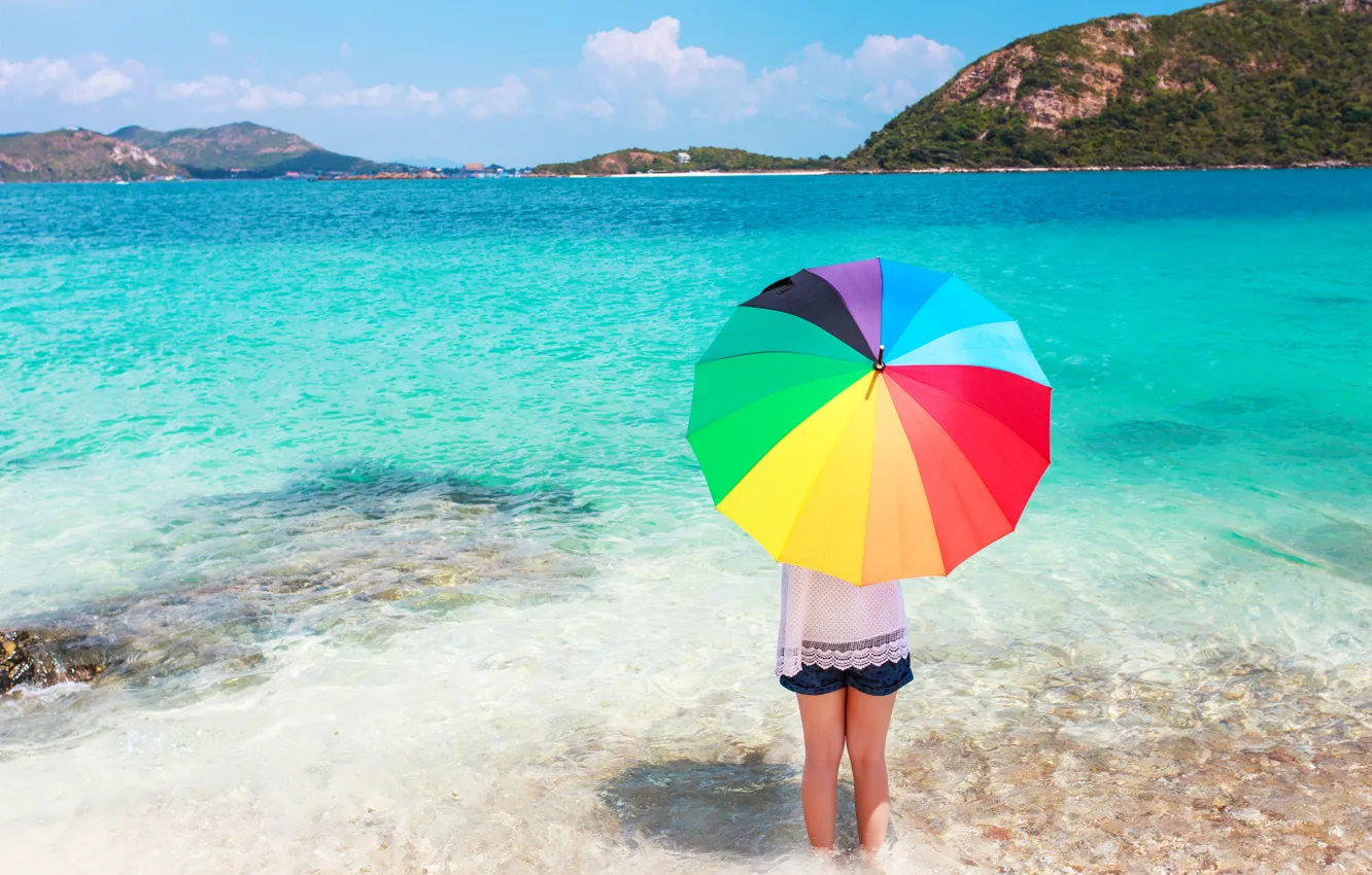 Photo wallpaper sand, sea, beach, summer, happiness, stay, color, rainbow