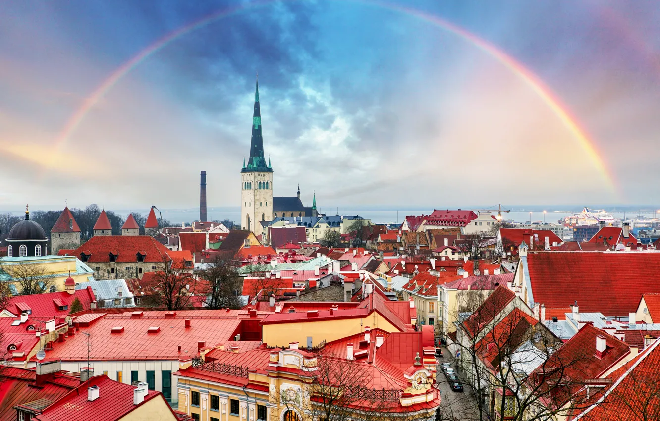 Photo wallpaper the city, home, rainbow, Tallinn, top, Rainbow, Tallinn, Estonia