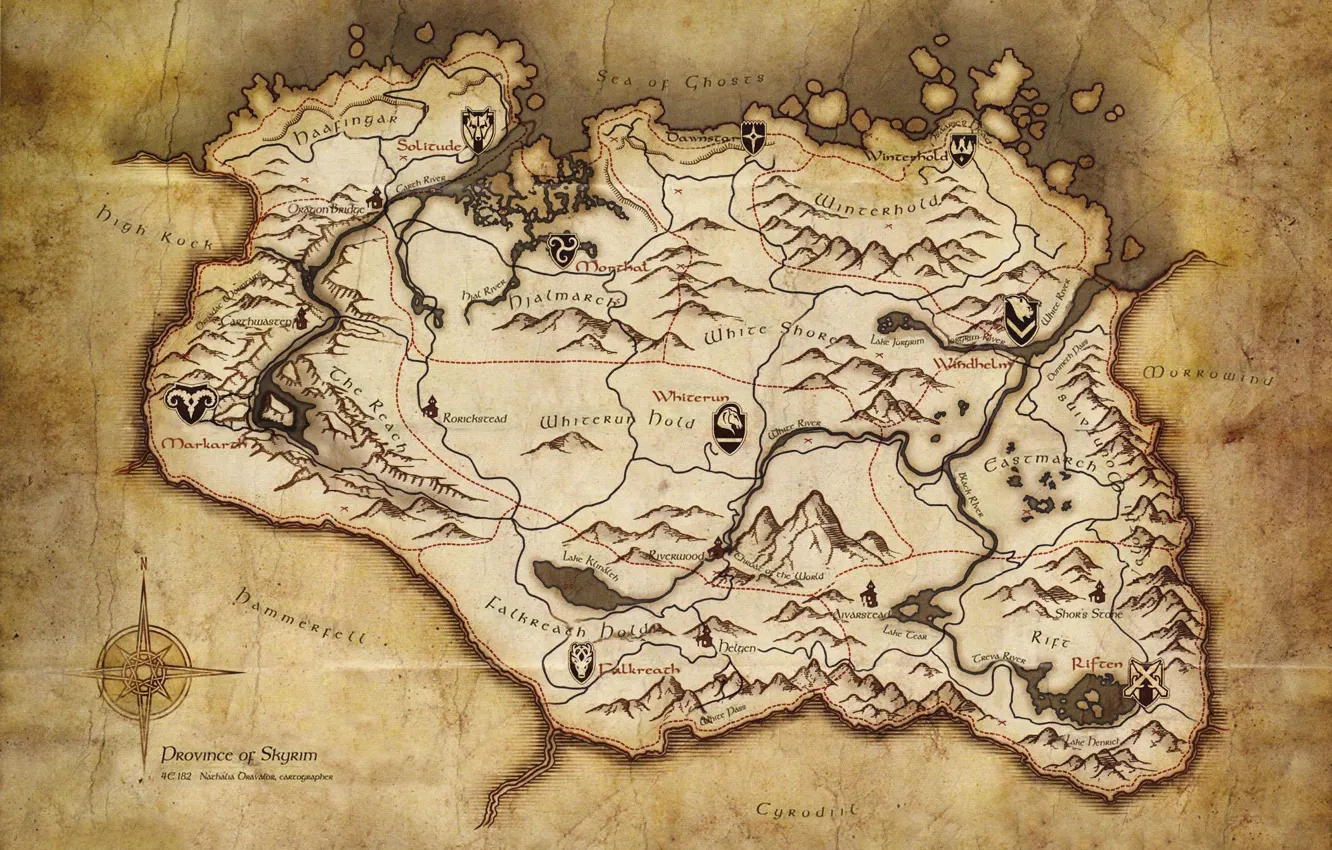Photo wallpaper paper, map, old, Skyrim, The Elder Scrolls V