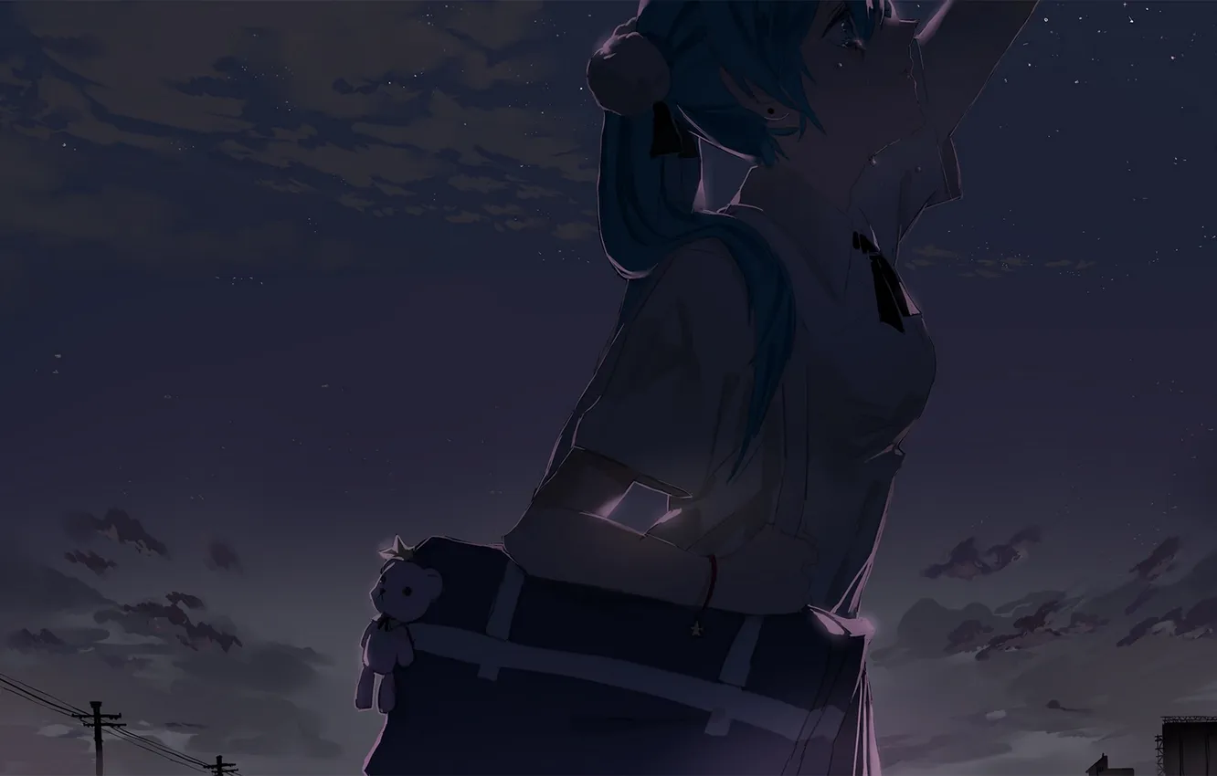 Photo wallpaper the sky, girl, stars, clouds, night, anime, tears, art