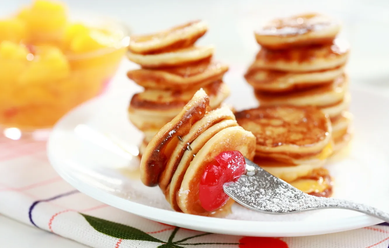 Photo wallpaper plate, plug, dessert, Mini pancakes, Mini Pancakes