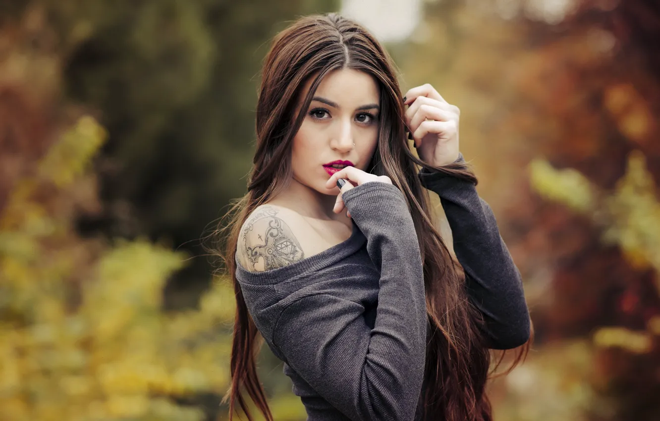 Photo wallpaper look, girl, model, tattoo, long-haired, Elizabeth Married