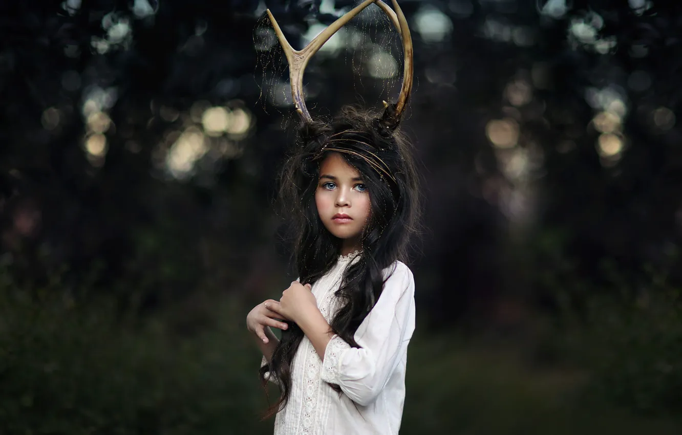 Photo wallpaper girl, horns, Katie Andelman, Golden Faun