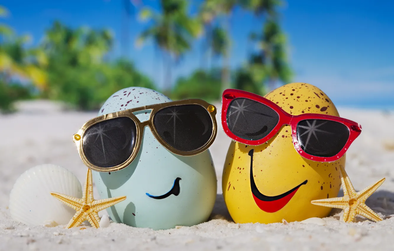 Photo wallpaper summer, happy, beach, eggs, funny, glasses, cute, tropical