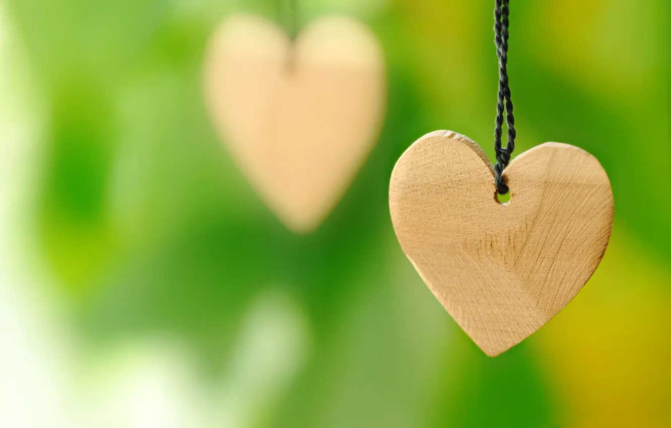 Photo wallpaper macro, green, background, Wallpaper, heart, blur, hearts, wooden
