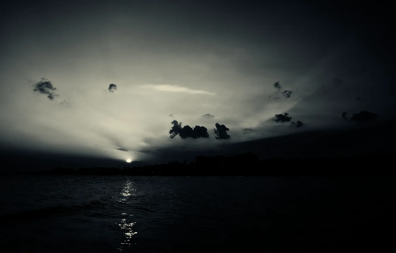 Photo wallpaper sea, the sky, water, the sun, clouds, sunset, nature, reflection