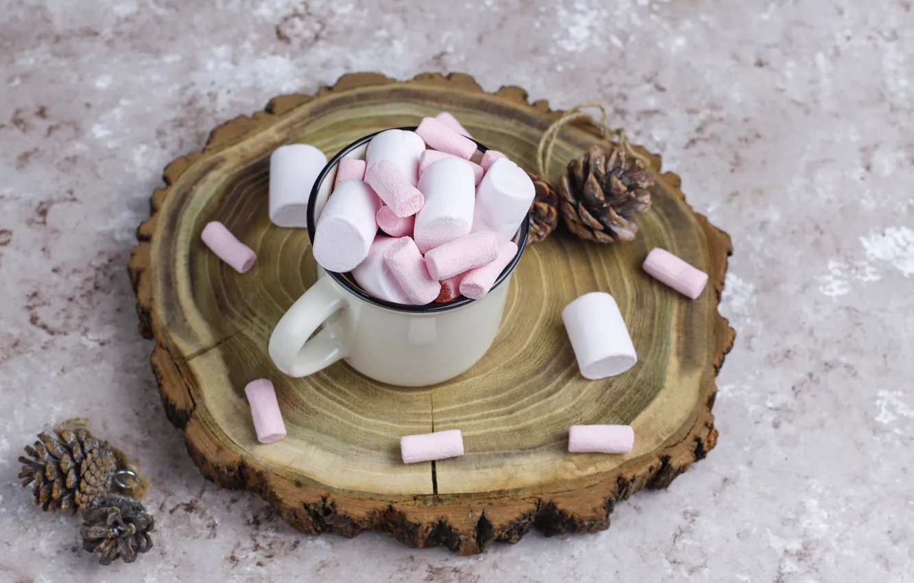 Photo wallpaper mug, sweets, marshmallows