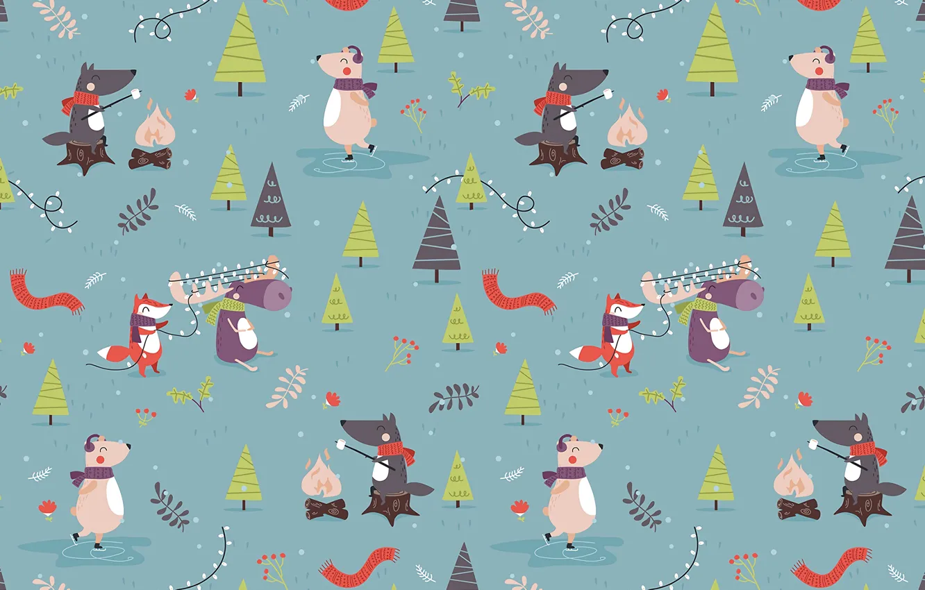 Photo wallpaper holidays, animals, art, pattern, textures, New Year, funny, bears